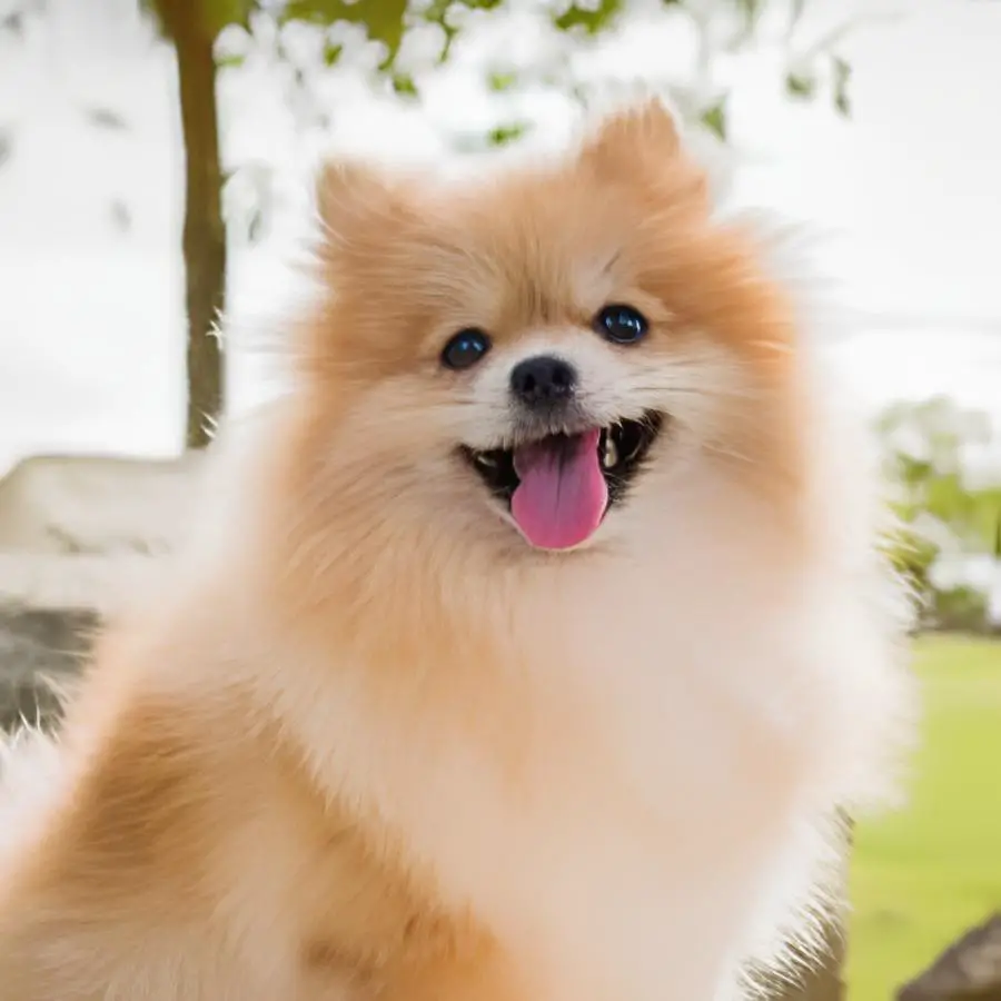 um cão da raça lulu da pomerânia com línguinha de fora.