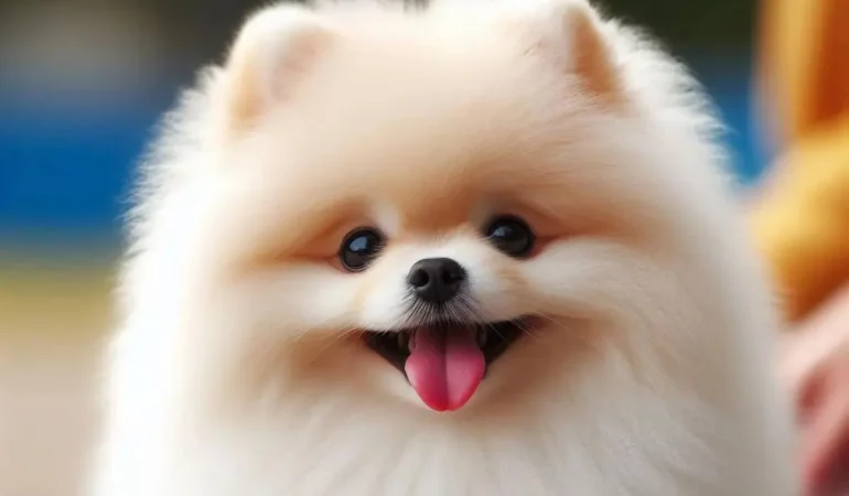 Um filhote de Lulu da Pomerânia.