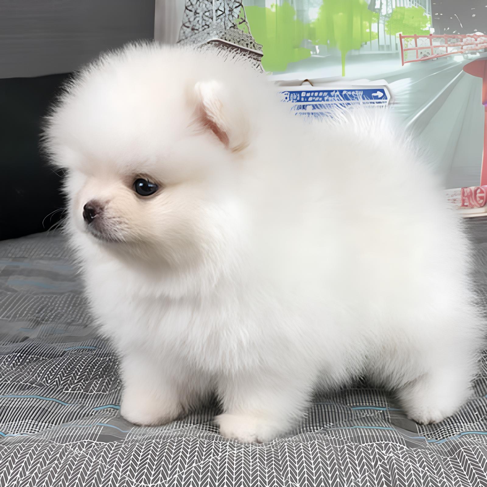 um cão da raça lulu da pomerânia mini branco.