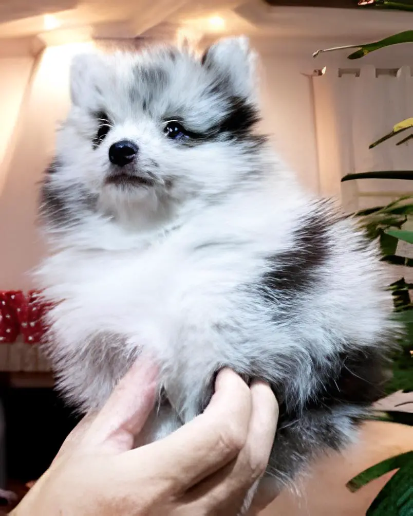 um cão da raça lulu da pomerânia mini na cor merle.
