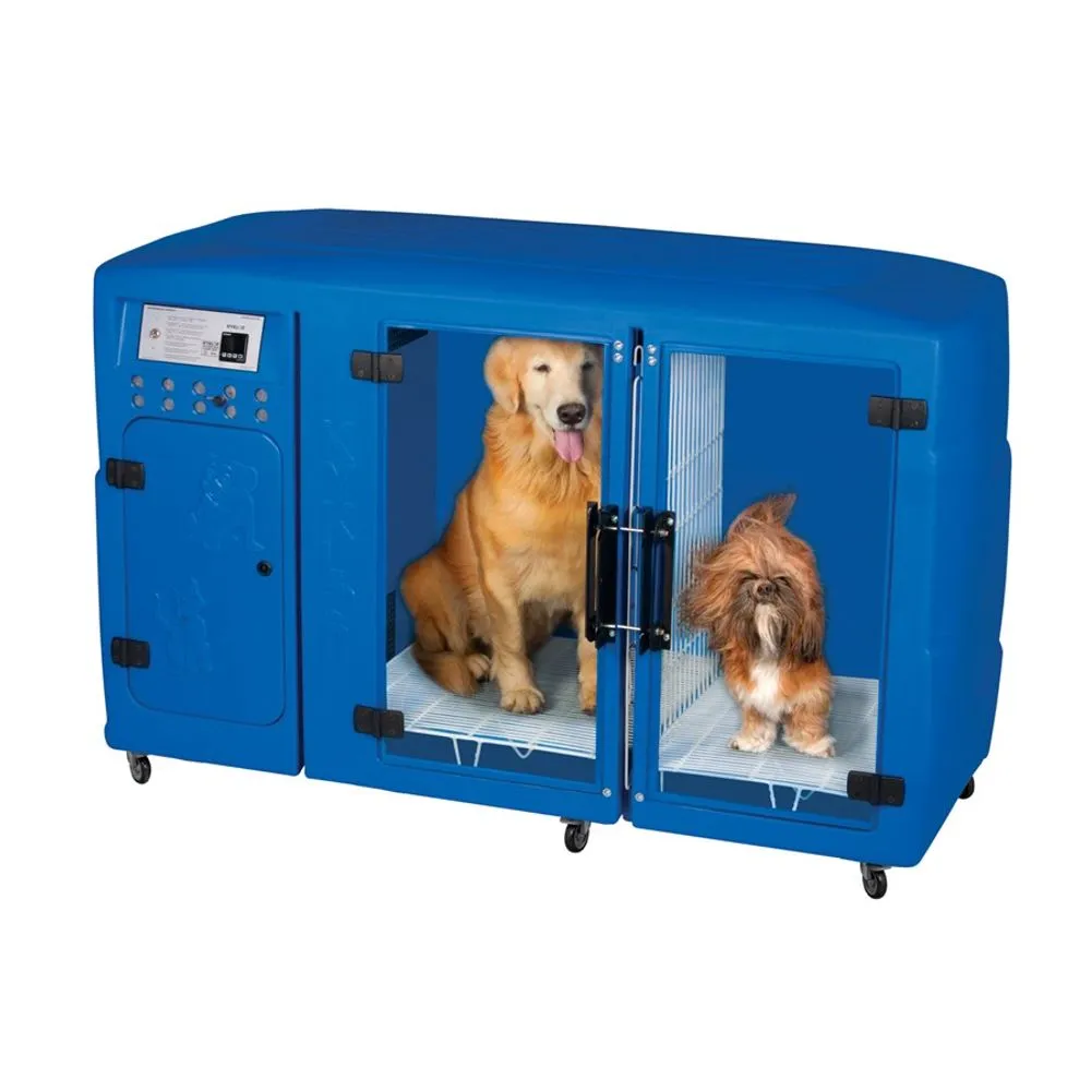 dois cães dentro de uma máquina de secar cachorro.