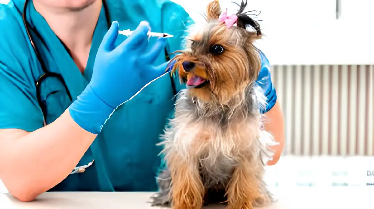 um cachorro tomando vacina 