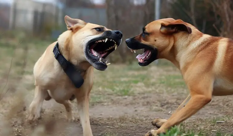 dois cães brigando entre eles.