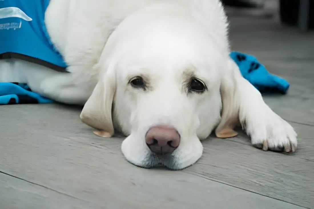 um cão deitado ao chão doente