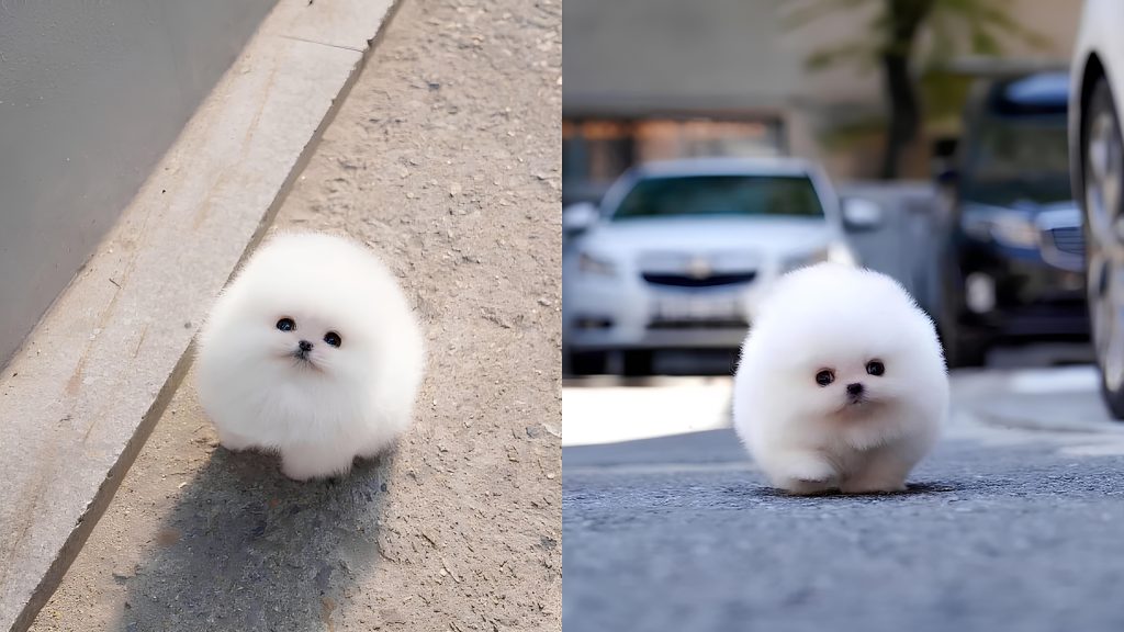 um cachorro filhote da raça lulu da pomerânia na pelqagem branca