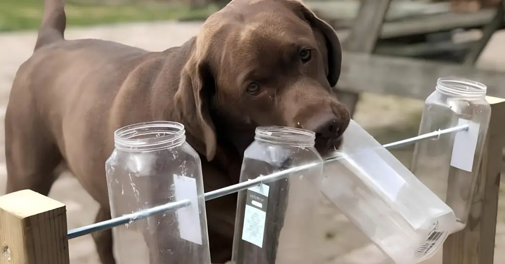 um cachorro brincando.