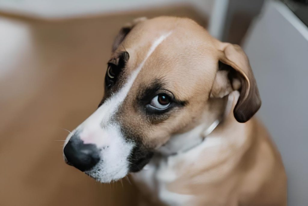 um cachorro com olhar de desconfiado