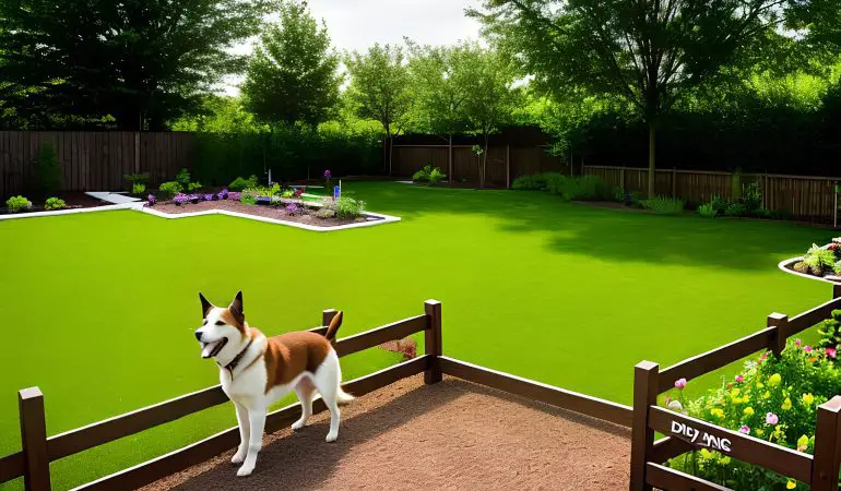 um cachorro brincando em um gramado feito para ele.