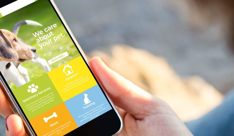 uma pessoa mexendo em um app no celular para tutores de cães.