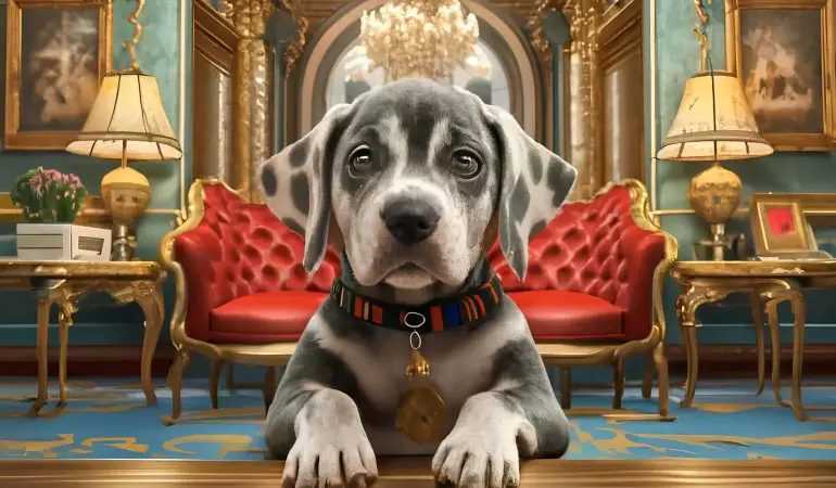 um cachorro com as patas em cima de uma mesa.