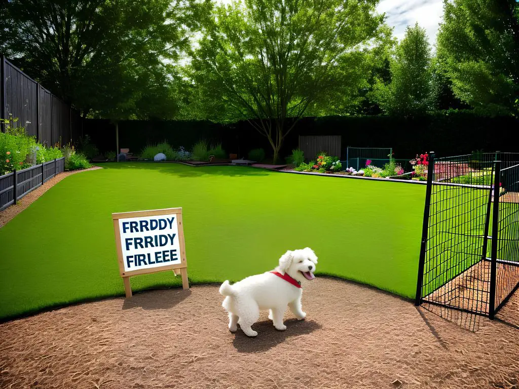um cachorro brincando em um jardim feito para ele.
