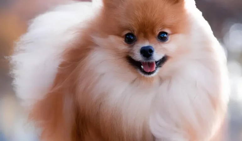 Um cachorro da raça Lulu da pomerânia.