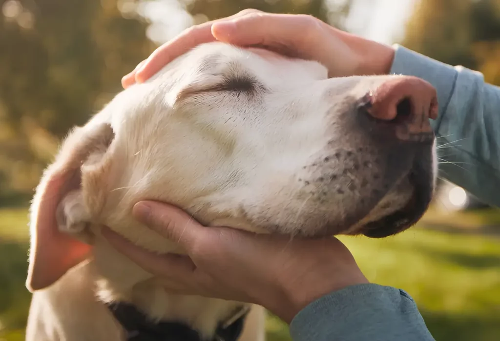 Um cachorro feliz.