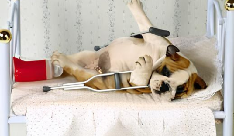 um cachorro que sofreu um acidente doméstico.