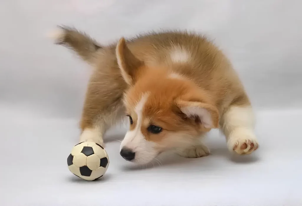 um cachorro com seu brinquedo pet.