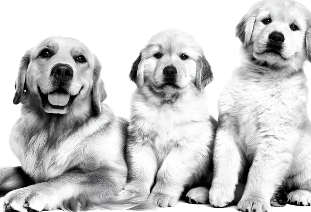 Três filhotes de cachorro.