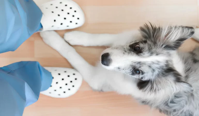 um cão em consulta com veterinária.