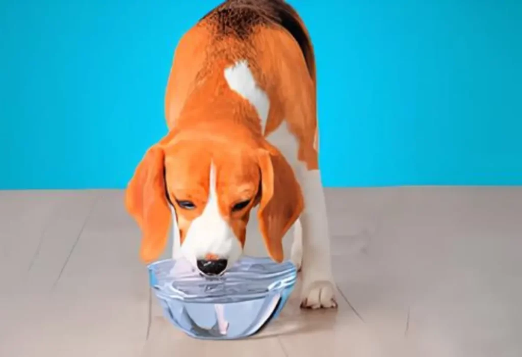 um cachorro tomando água.