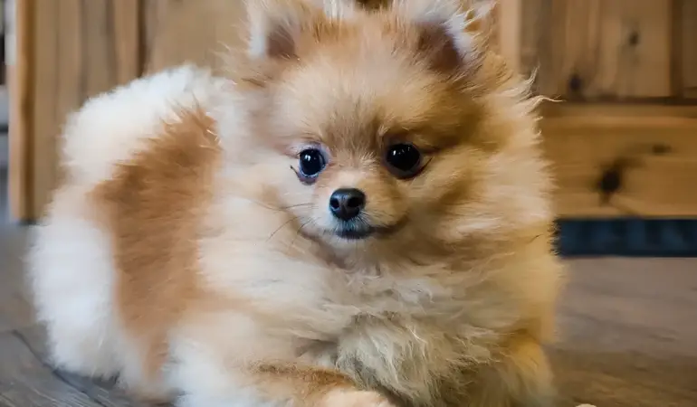 Um cachorro da raça lulu da pomerânia.