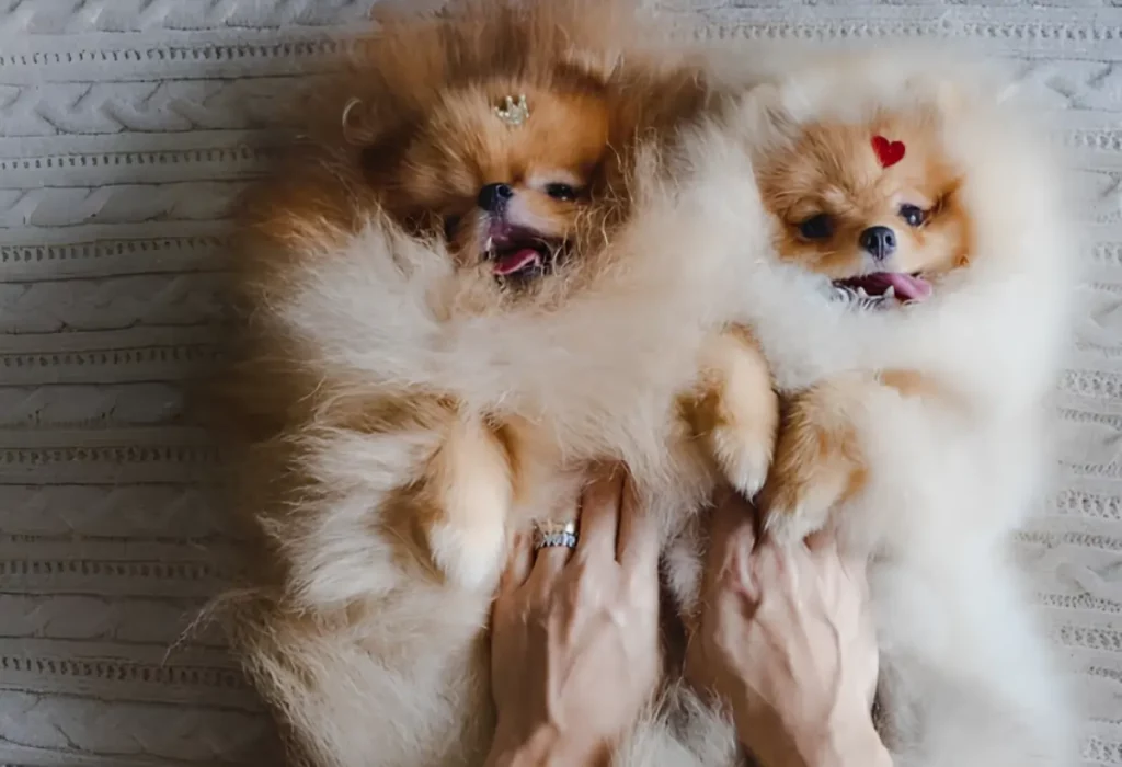 dois cães da raça lulu da pomerânia.