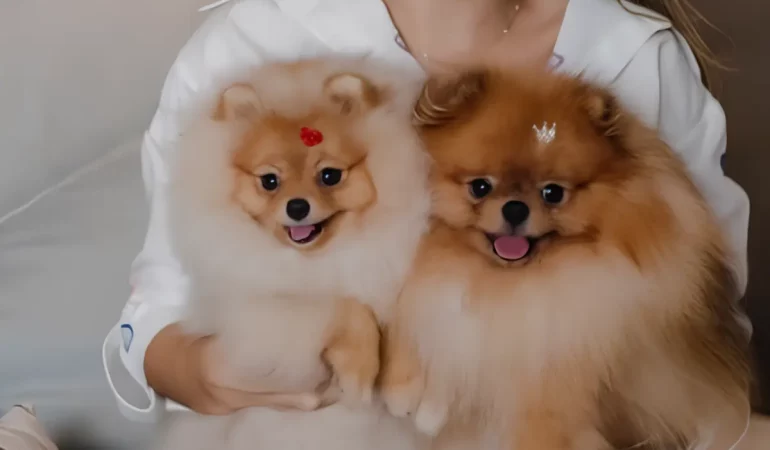 dois cães da aça lulu da pomerânia.