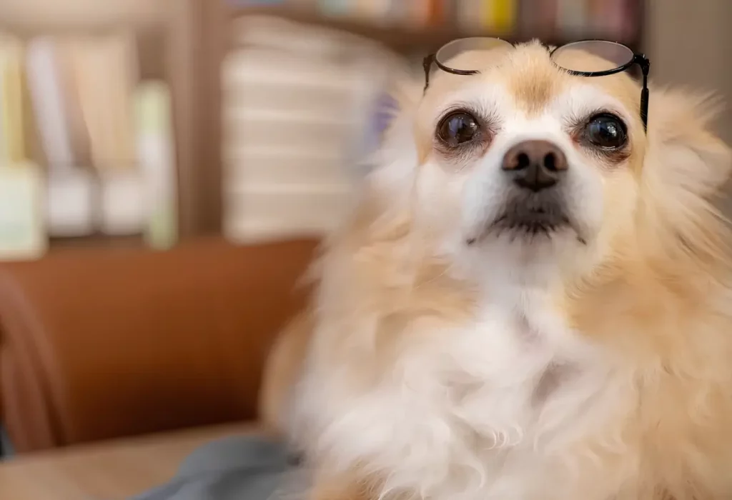 um cachorro da raça lulu da pomerânia com problemas na visão.