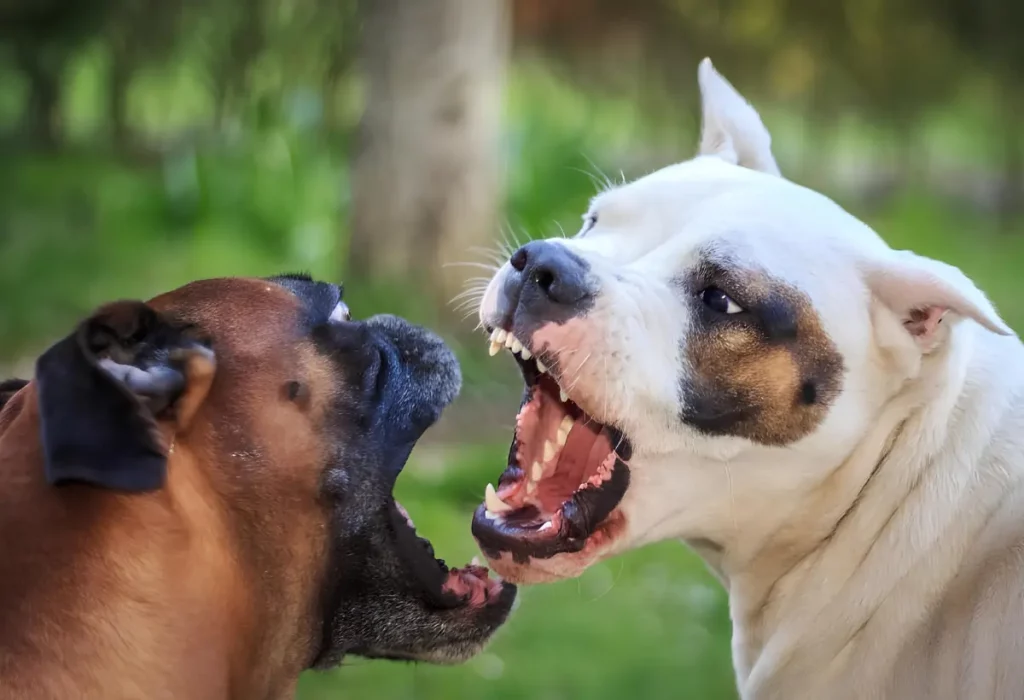 dois cachorros brigando.