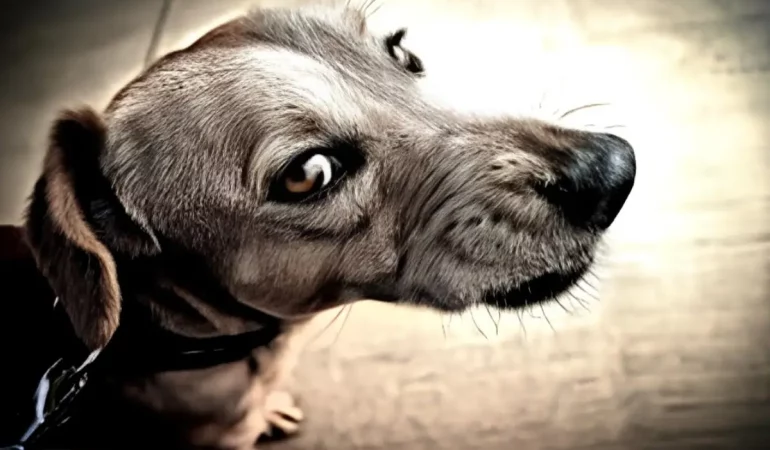 Um cachorro com agressividade por medo.