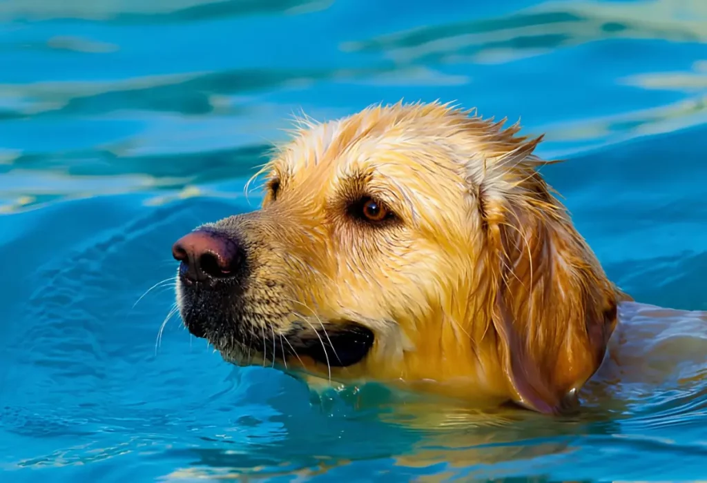 cachorro em uma piscina