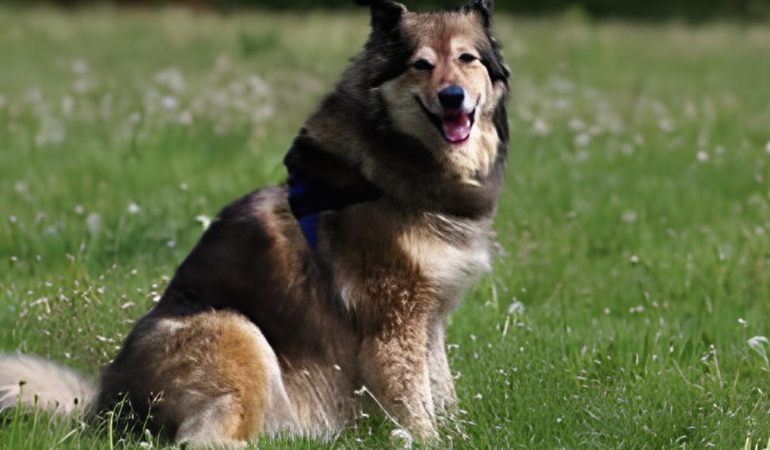 um cachorro em um clima tropical.