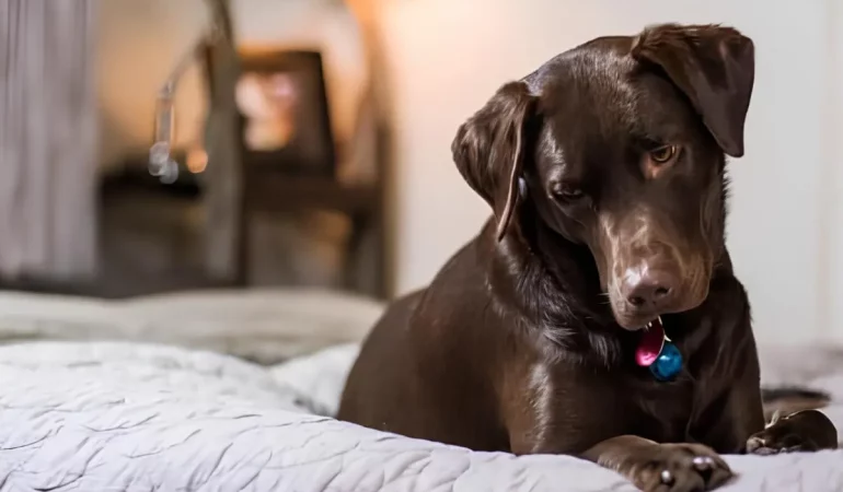 Um cachorro com comportamento tranquilo.