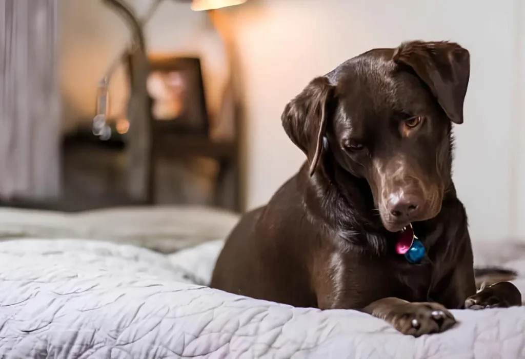 Um cachorro com comportamento tranquilo.