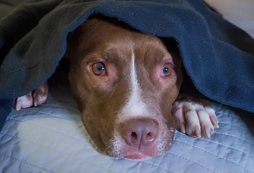 um cachorro que sofre de medo e fobia.
