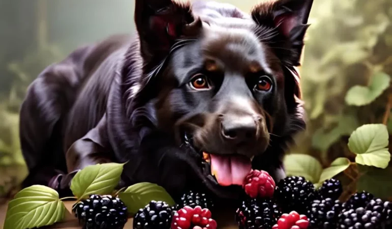 Um cachorro comendo amora.