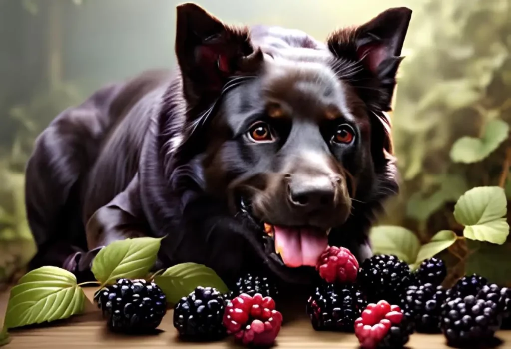 um cachorro comendo amora.