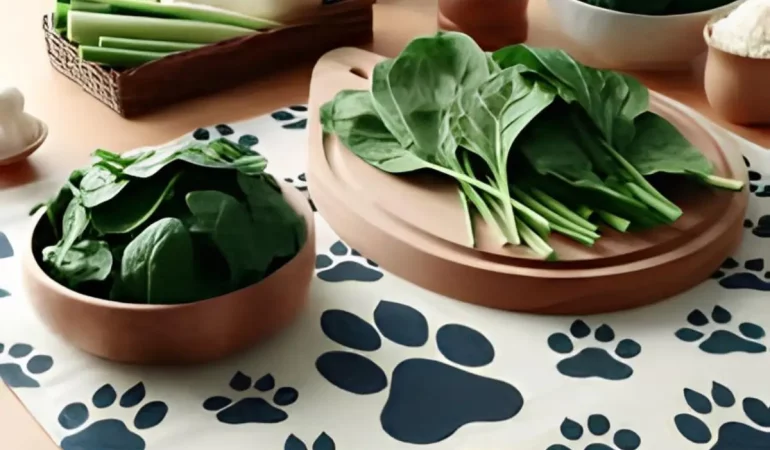 Uma mesa com tigelas com espinafres.