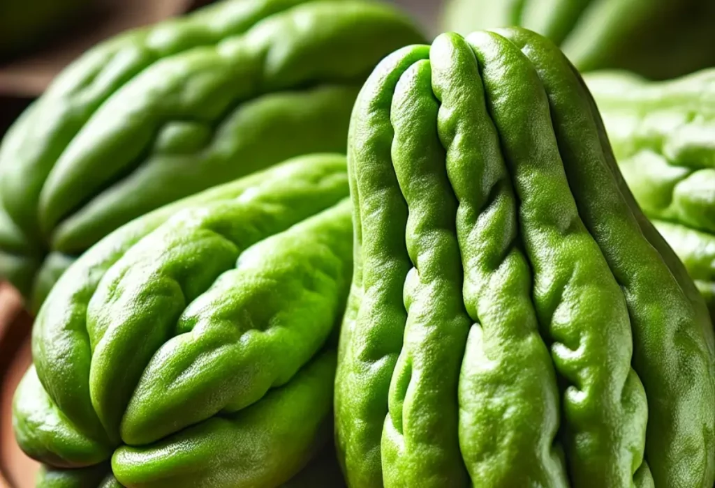 chuchus frescos, destacando sua forma característica e textura suave.