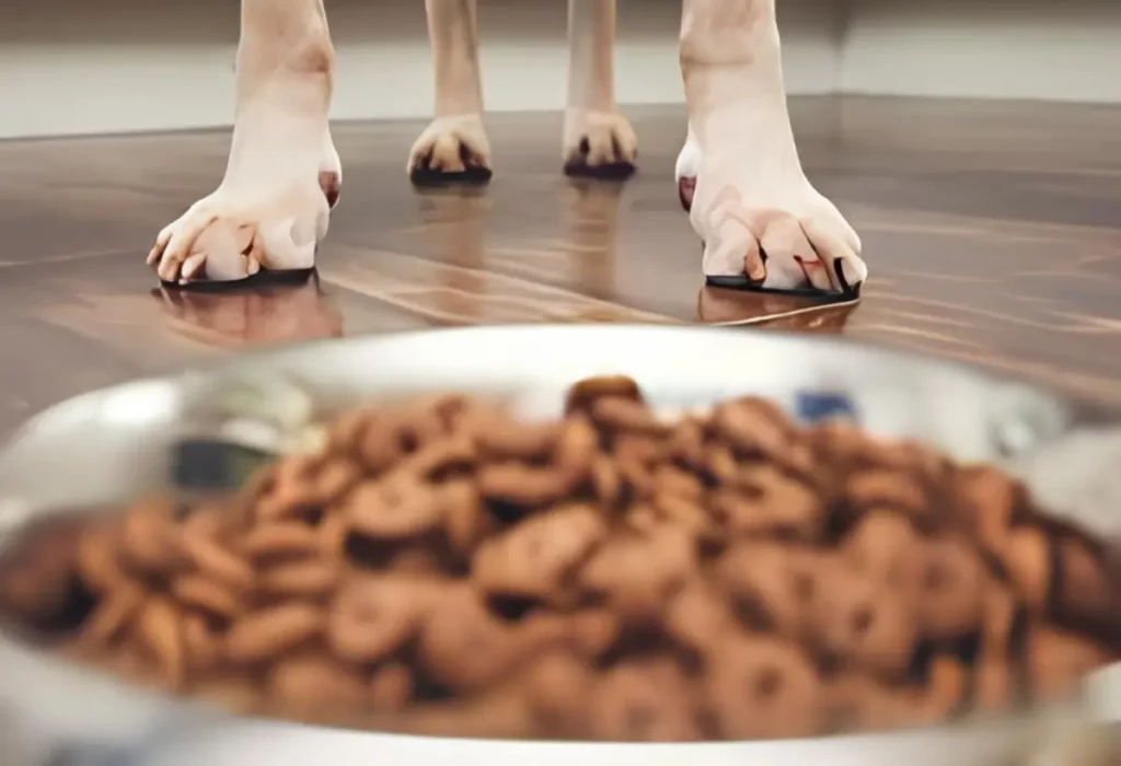 Uma tigela com ração para cachorro da marca golden.