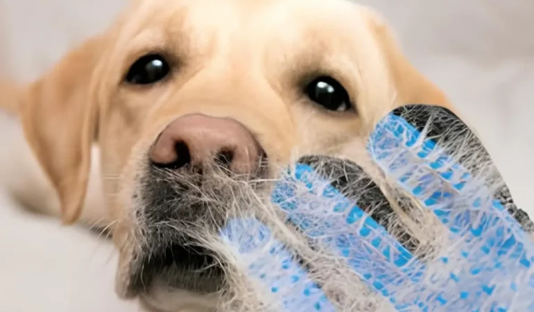 Um cachorro com queda excessiva de pelo.