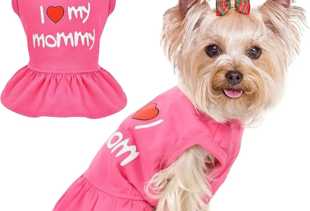 Um cachorrinho com um vestido.