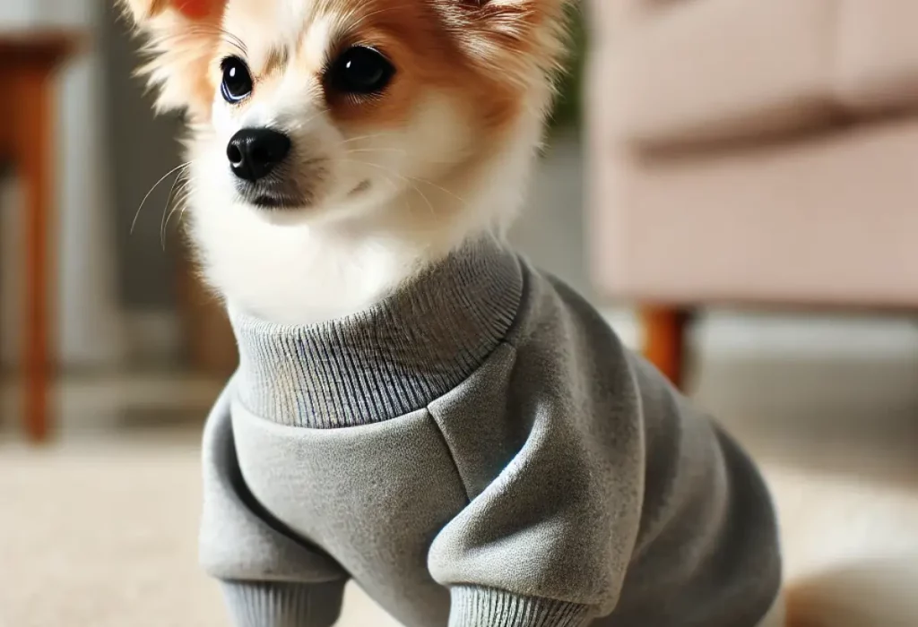 cachorro usando um casaquinho simples.