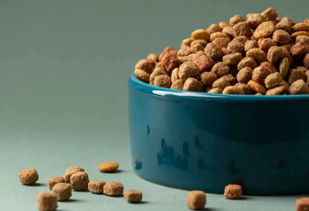 Uma tigela de ração com alto teor de proteína.