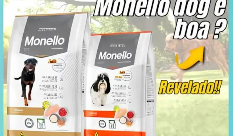 Dois pacotes de ração da marca Monello.