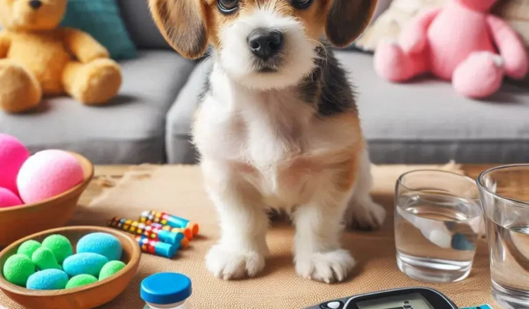 Um cachorro com diabetes.