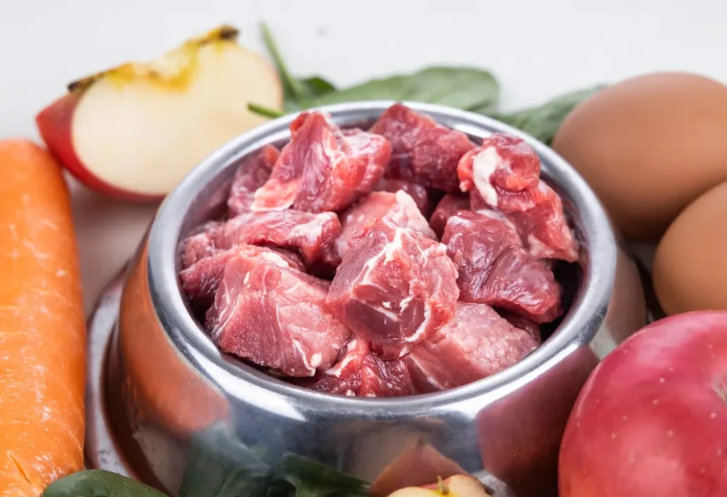 Uma tigela com carne crua.