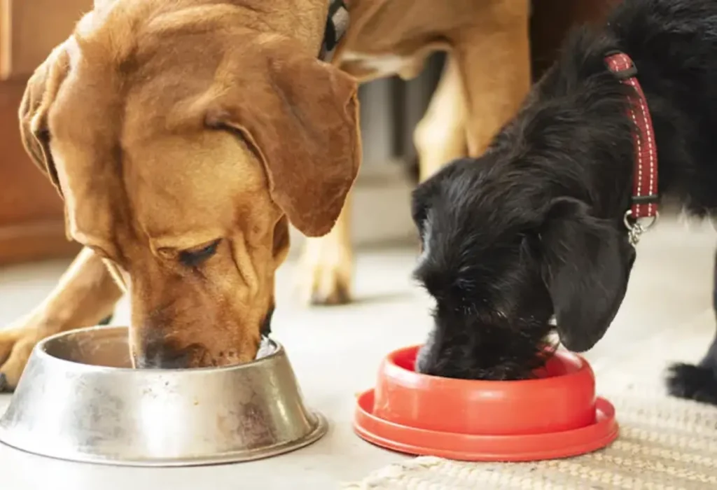 Dois cachorro comendo ração.